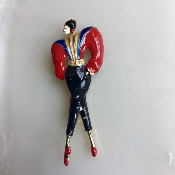 Vintage Jewelry - Vintage Red and Blue Elegant Figure Brooch